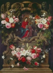 Wreath of Flowers with Madonna and Child