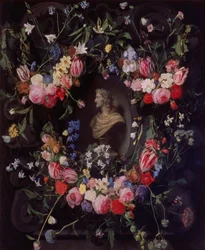 Garland of Flowers Surrounding a Marble Bust of Archduke Leopold Guglielmo