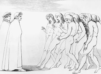 Souls Startle Upon Seeing that Dante is Alive, illustration for 3rd Canto of Purgatory, Divine Comedy, allegorical poem by Dante Alighieri