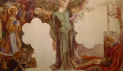 Sir Lancelot prevented, by his sin, from entering the Chapel of the Holy Grail
