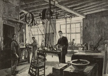 Mechanical workshop in mint of Rome, Italy (engraving)