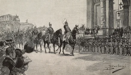 Military Parade at Macau for birthday of King Umberto I
