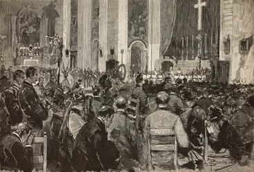 Obsequies for dead in Dogali in church of Sant Andrea della Valle, Rome (engraving)