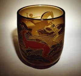 Enamelled Glass Vase Depicting Two Amazons Hunting Deer
