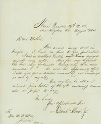 Letter signed David Allan, Jr., Head Quarters 29th M.V.I., near Kingston, Ga., to his mother Mrs. M.A. Allan, St. Louis, Mo., May 20, 1864