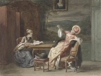 Two Young Women at a Table