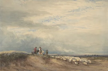 Riders with Sheep near an Estuary