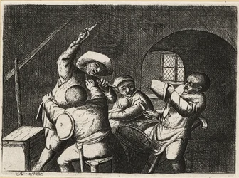 Dutch Peasant with Two Daggers Attacks Another Card Player