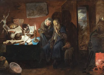 An Interior with an Alchemist, a Woman and a Child (a Vanitas)
