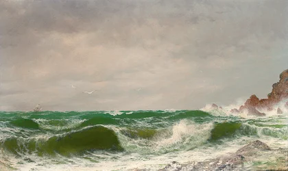 Waves crashing on a rocky coast