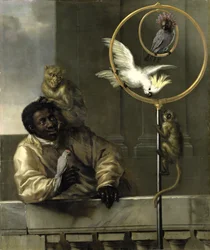 Black Man with Parrots and Monkeys