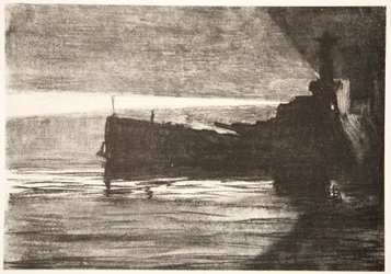 Approaching a battleship at night, illustration from 