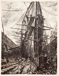 HMS Lion in dry dock, illustration from 