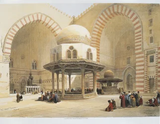 Cairo - Mosque of Sultan Hassan - Courtyard - Engraving by David Roberts