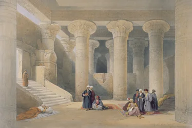 Interior of the Temple at Esna, Upper Egypt, from “Egypt and Nubia”, engraved by Louis Haghe, published in London, 1838