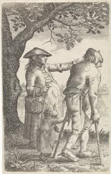 Beggars on Crutches by a Woman and a Child