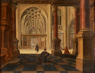 Figures Conversing on a Path, Castle Ruins Beyond