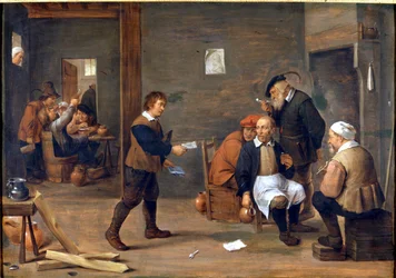 Men Heating Themselves in Front of the Fireplace in a Bistro