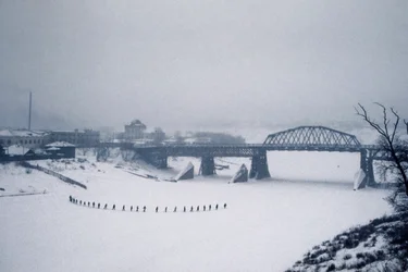 Novosibirsk, Ob River, Siberia, USSR, Students Cross the Frozen Ob River by Foot in Snow, Winter 1976