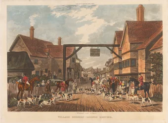 [Fox-hunting] set of four: Hertfordshire. 1. (Whitewell near Welwyn) / Village Scenery - Hounds Meeting