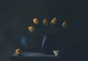 Moody Yellow Tulips Still Life