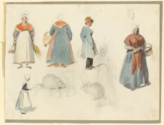 Sheet of Sketches: Men, Women and Mice