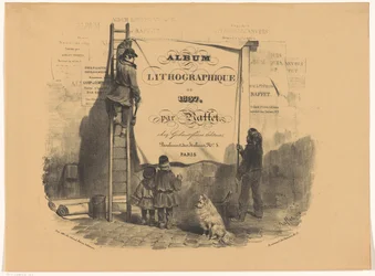 Two Men Posting a Poster on a Wall, Lithographic Album of 1837 (series title)