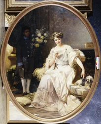 Portrait of a Lady, Said to be Anna de Noailles, Seated Full Length, with a Page in an Interior