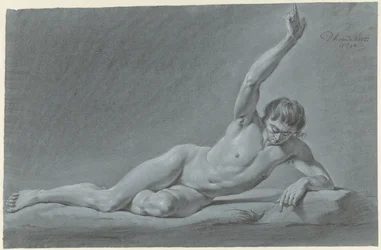 Reclining Male Nude with Raised Arm