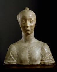 Bust of young lady. Marble sculpture by Desiderio da Settignano (ca. 1430-1464). Dimensions: 146 cm. Florence, Museo Nazionale del Bargello