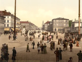 Street Scene, Odensplatz and Ludwigstrasse, Munich, Bavaria, Germany