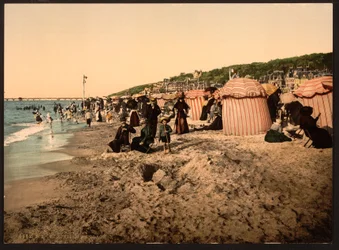 The beach at bathing time, Trouville-sur-Mer, France, c.1905