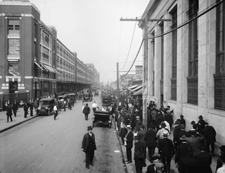 Workers Outside Ford Motor Company, Detroit, Michigan, USA, c.1910