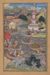 Alexander Fights a Sea Battle, Folio from a Khamsa Quintet of Amir Khusrau Dihlavi