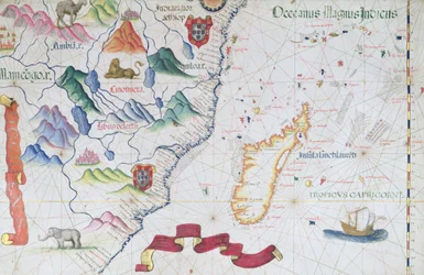 Madagascar and East African Coastline, detail from a world atlas, 1565