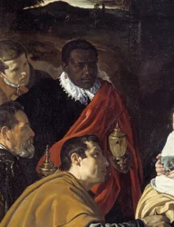 Adoration of the Magi. Detail of the Heads of the Wise Kings. Painting by Diego Velázquez (1599-1660)