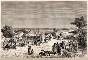 A Touareg camp. Engraving in Le tour du monde, nouveau journal des voyages, Paris