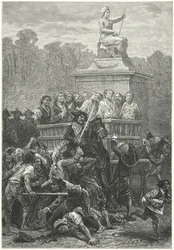 A Tumbril Full of Prisoners on Its Way to the Guillotine, French Revolution (engraving)
