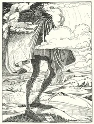 We saw the Giant stalk over the hill-tops, carrying his dinner in a bag