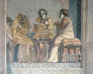 Roman Mosaic of Scene from Play with Masked Actors, Villa of Cicero, Pompeii