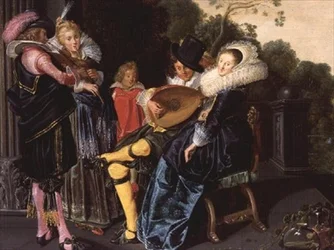 An Elegant Party Making Music by an Ornamental Lake, 1621