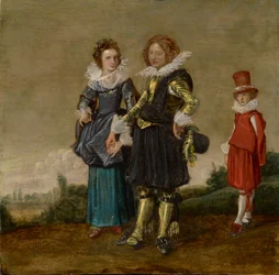 Young Couple Walking with a Page