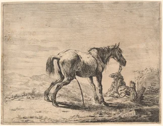 Rearing Horse near a Stable