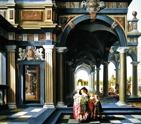 Elegant figures in a loggia