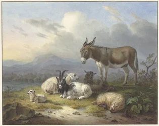 Landscape with Donkey, Goat, and Sheep