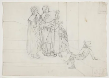 Three Musicians (Pifferari) and a Young Listener