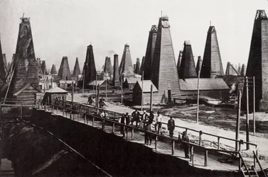 Oil wells at Baku on the Caspian Sea, Russia, c1890