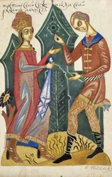 Painting from a set of four illustrations for a poem about courtship