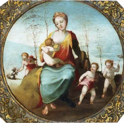 Charity Suckling a Child and Surrounded by Three Children Playing with a Dog and Hobby Horses