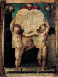 Angels Carrying a Medallion Above Their Heads
